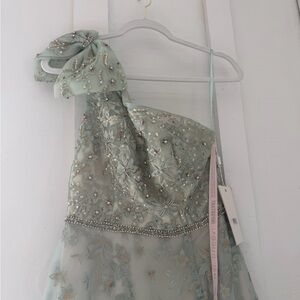 macduggal mint green tulle gown